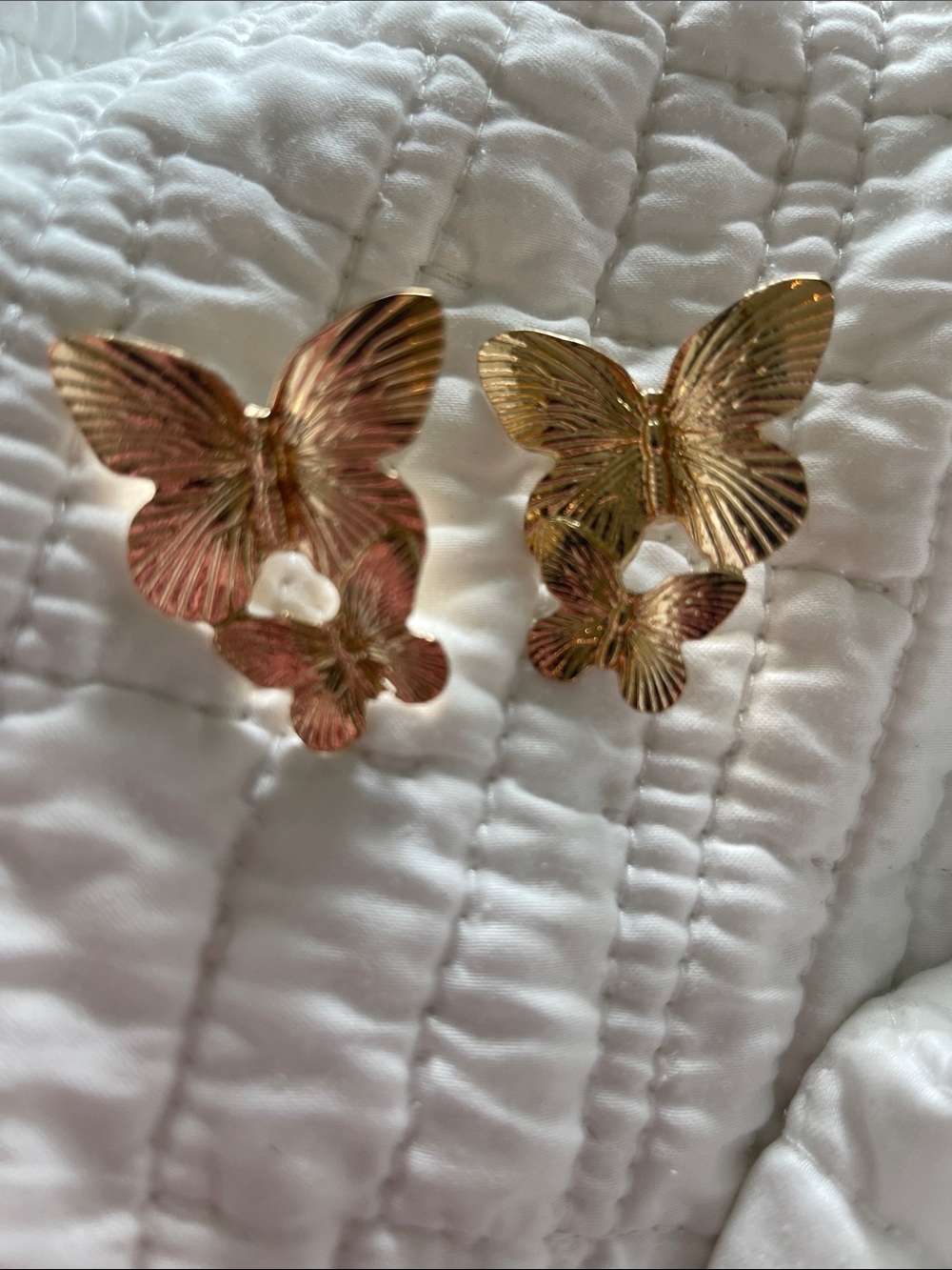 Source Unknown Gold Butterfly Double Drop Earrings